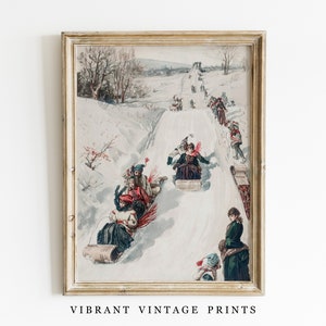 Christmas Wall Art | Vintage Wall Art | Sled Race | Winter Wall Art | Victorian Wall Decor | Holiday Wall Decor | PRINTABLE Wall Art #215