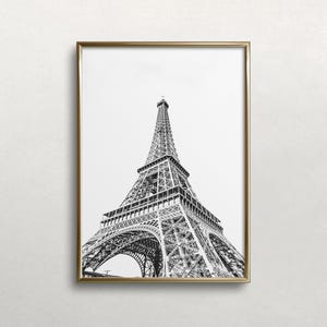 Arte de la Torre Eiffel / Arte en blanco y negro / Impresión digital de París / Arte de viajes por Francia / DESCARGA digital / Arte de pared imprimible