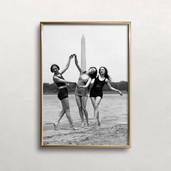 Vintage Beach Dancers Photo: Black and White Art Print, Washington DC (Digital Download)