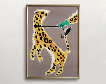 Vintage Leopard on Leash Poster: Retro Animal Print (Digital Download)