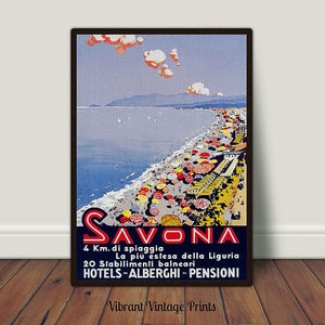 Italy Travel Poster, Vintage Poster Art, Beach Wall Art, Italy Wall Art, Savona Italy, Colorful Art, DIGITAL DOWNLOAD, PRINTABLE Wall Art