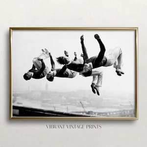 Men Backflipping Off Roof, Black and White Art, Vintage Wall Art, Old Photo, Gymnastics Wall Art, Digital DOWNLOAD, PRINTABLE Wall Art