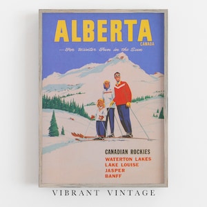 Stampa Alberta Canada, Poster di sci retrò, Stampa di sci Canada, Poster di viaggio vintage, DOWNLOAD DIGITALE, Arte da parete STAMPABILE, Arte da parete di grandi dimensioni