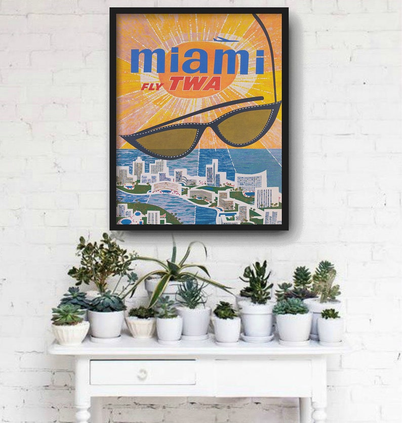 Miami Wall Art Vintage Miami Print Florida Wall Art Mid Etsy
