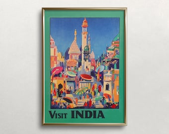 Visit India Print, Indian State Railways, Vintage Travel Poster, Colorful Wall Decor, Retro, DIGITAL DOWNLOAD, PRINTABLE Art, Large Wall Art