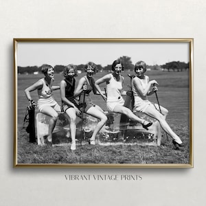 Vintage Lady Golfers Print: Funny Black and White Photo (Digital Download)