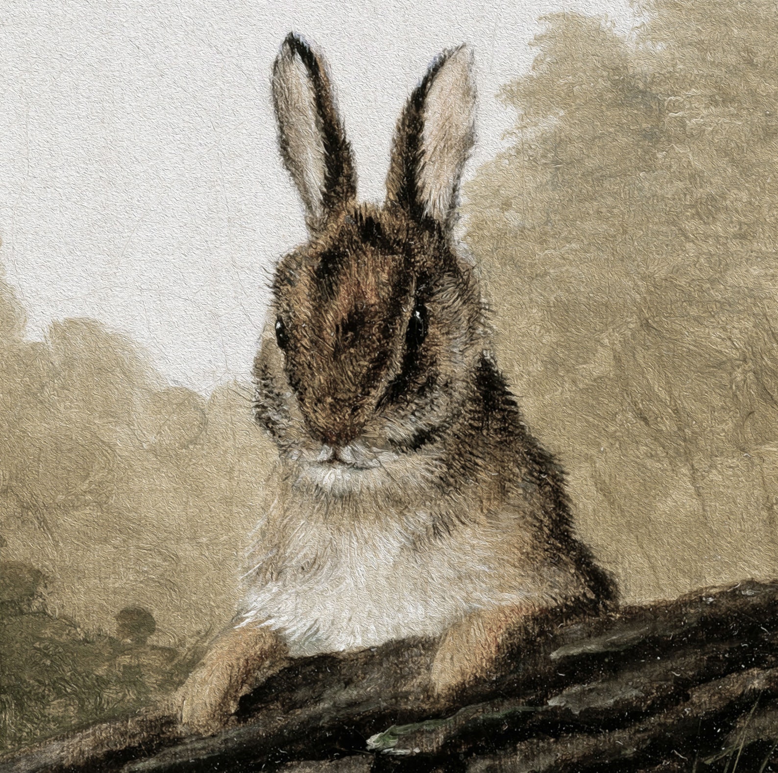 Rabbits Wall Art Vintage Painting Bunny Rabbit Print Etsy