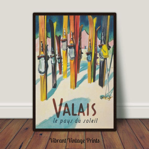 WALLIS SWITZERLAND Skiing Travel Art Old Poster A3 A4 Size