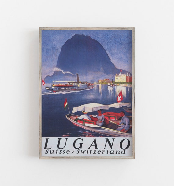 Switzerland Wall Art, Vintage Wall Art, Travel Poster, Lake Lugano Poster, Nautical Wall Art, DIGITAL DOWNLOAD, PRINTABLE Wall Art