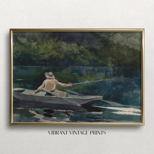 Fishing Wall Art | Vintage Wall Art | Fisherman Wall Art | Muted Neutral Decor | Boat on Lake Art | Antique Wall Decor | PRINTABLE Art #288