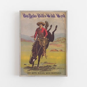 Cowboy Print, Buffalo Bill Print, Rodeo Show Poster, Horse Print, Vintage Poster, Wild West Show, DIGITAL DOWNLOAD, PRINTABLE Wall Art