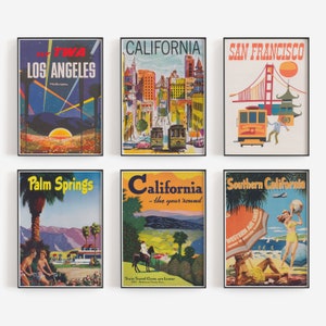 California Wall Art, Vintage Poster Art, California Travel Print, Gallery Wall Set, Set of 6, PRINTABLE Art, DIGITAL DOWNLOAD Large Wall Art