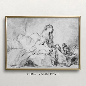 Lady And Dog Art | Vintage Wall Art | Vintage Dog Art | Woman And Dog| Sketch Wall Art | Digital DOWNLOAD | PRINTABLE Wall Art #530