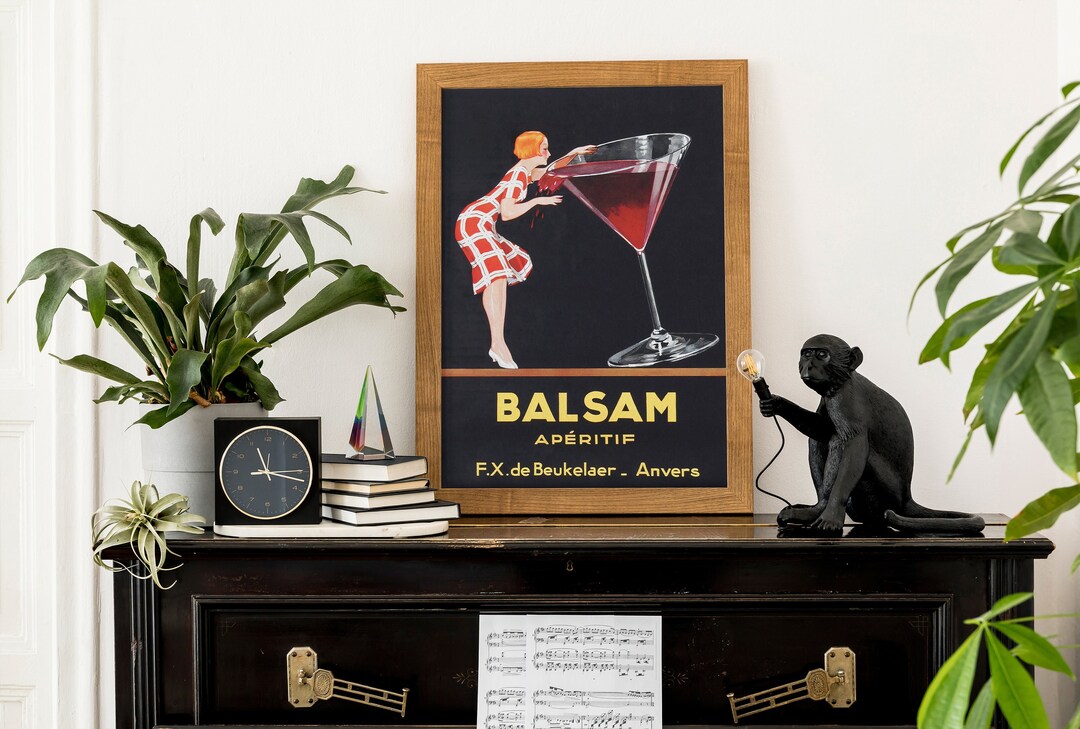 Giant Glass of Wine, Bar Wall Decor, Vintage Wall Art, Advertisement