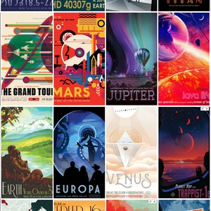 Impresiones espaciales de la NASA, Conjunto de pared de galería, 16 Impresiones, Arte de pared retro, Decoración de pared de viajes espaciales, DESCARGA digital, Arte IMPRIMIBLE, Arte de pared grande