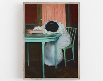 Müde Frau Vintage Portrait: Antike Wandkunst (Digitaler Download)