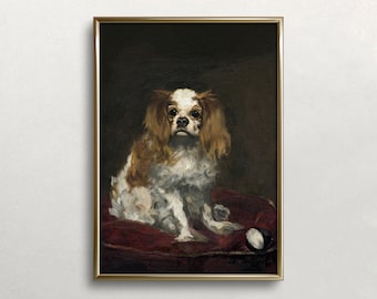 King Charles Spaniel | Vintage Wall Art | Dog Portrait | Dark Moody Colors | Antique Wall Decor | Digital DOWNLOAD | PRINTABLE Wall Art #352