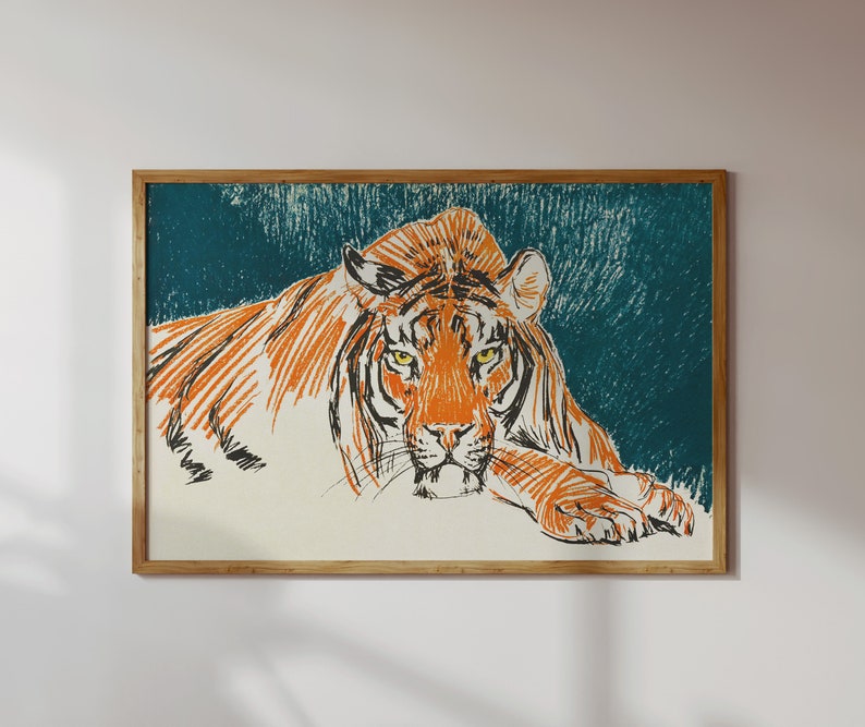 Vintage Tiger Art Print: Retro Wild Cat Wall Decor (digital Download ...