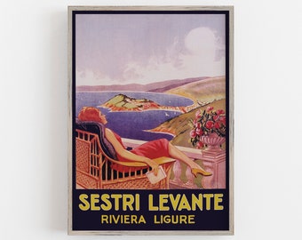Sestri Levante Italien Druck, Vintage Reise Poster (Digitaler Download)