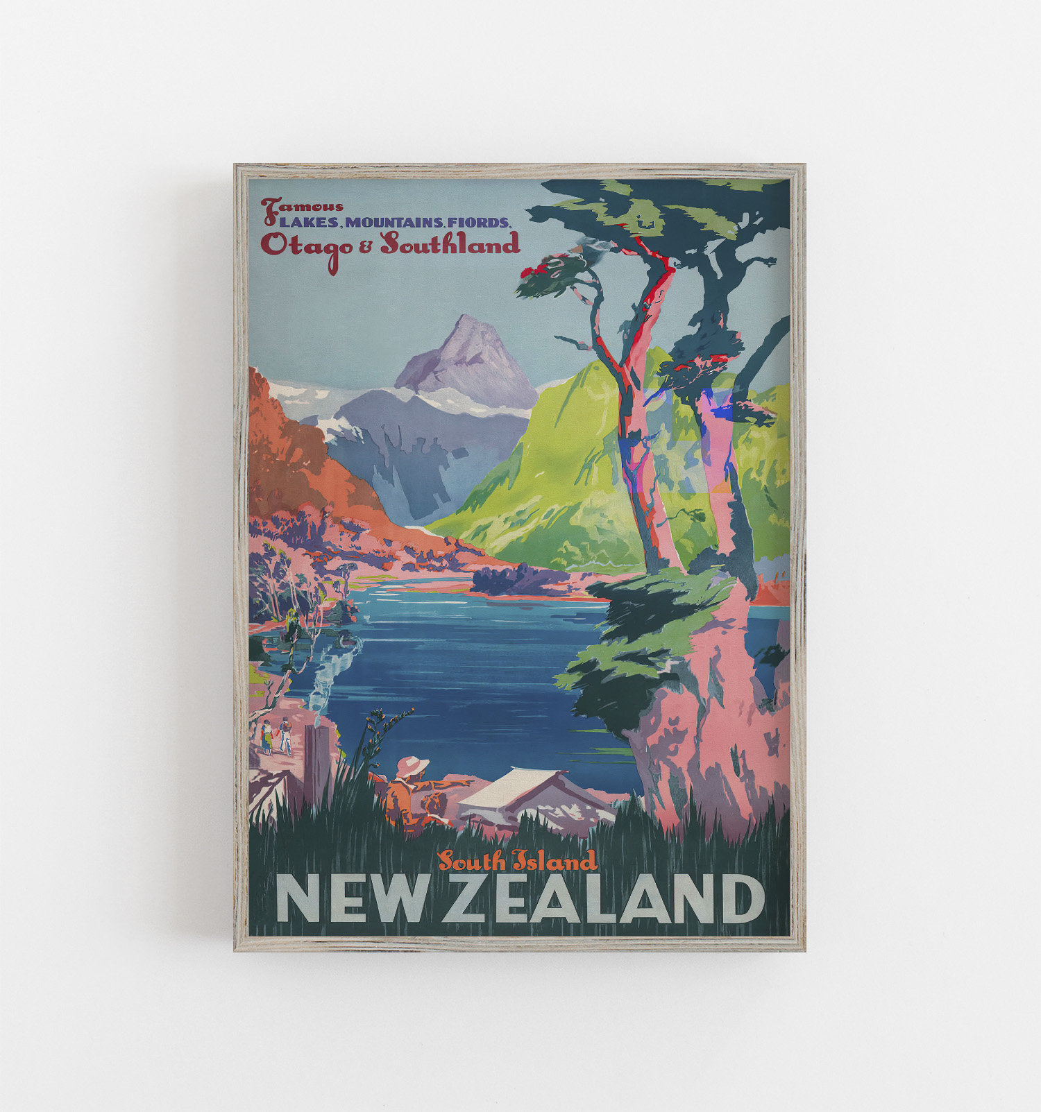 New Zealand Vintage Travel Poster: South Island Art (digital