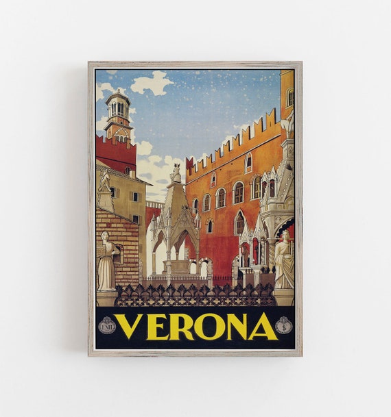 Stampa di Verona Italia, Arte da parete vintage, Arte da parete in