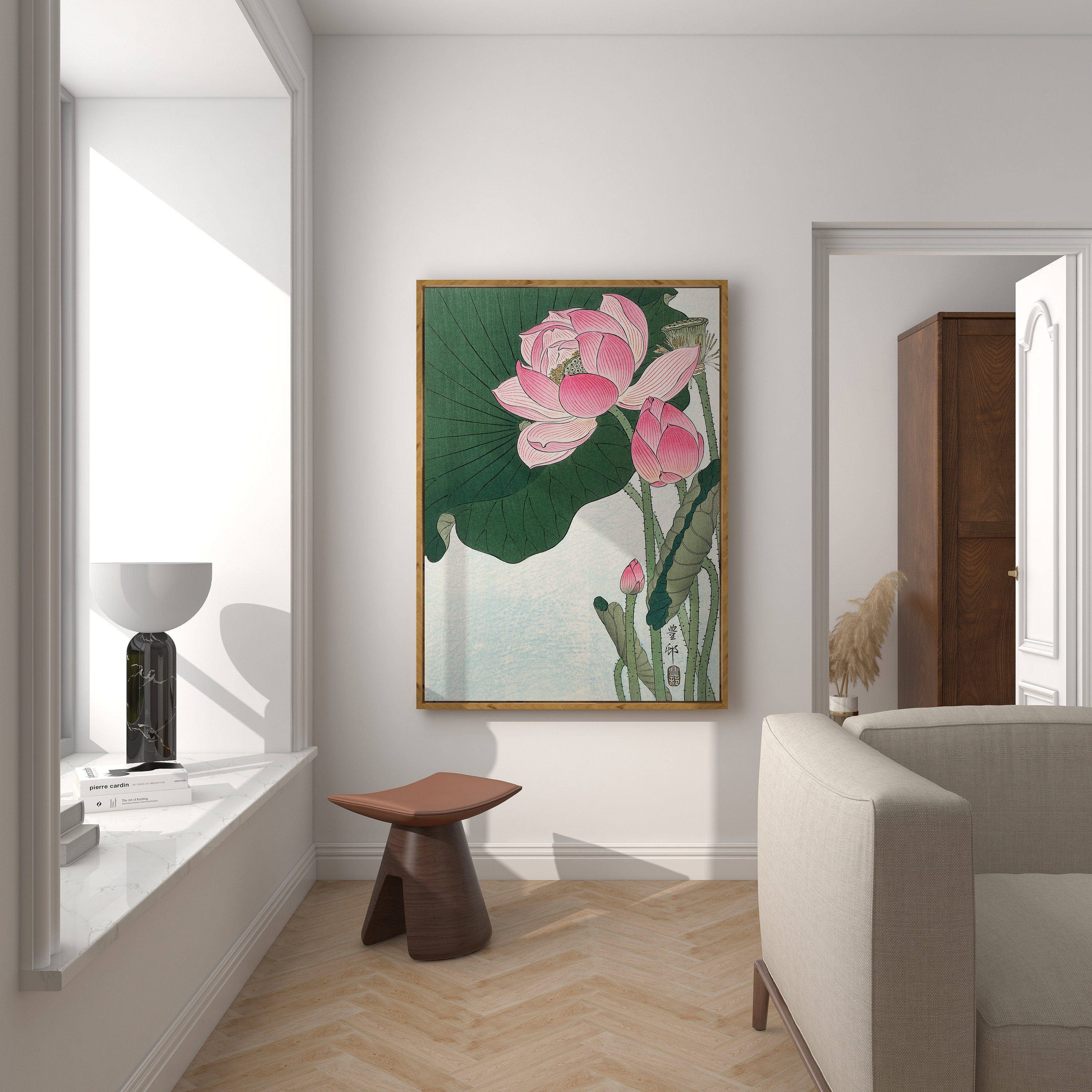 Vintage Japanese Lotus Flower Art Print: Antique Pink Floral Wall Decor ...