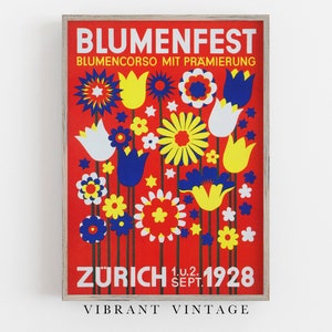 Switzerland Flower Festival Art Print: Retro Travel Poster (Digital Download)