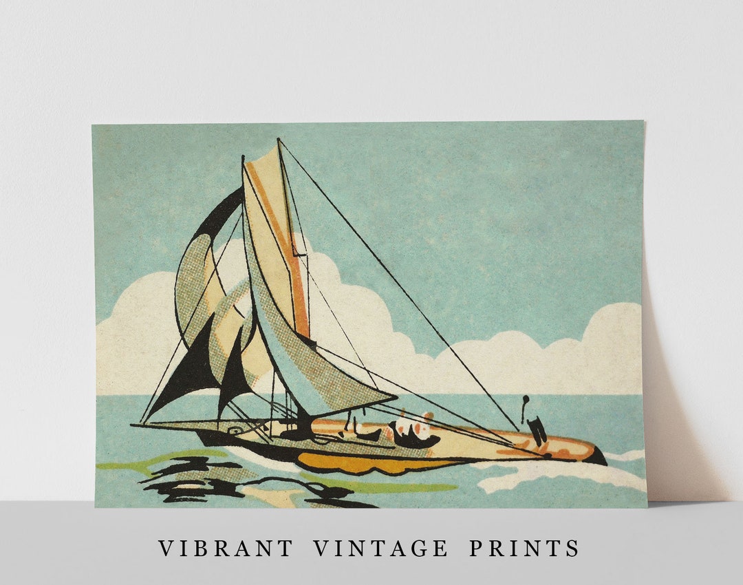 Vintage Sailboat Art Print: Japandi Nautical Wall Decor (digital ...
