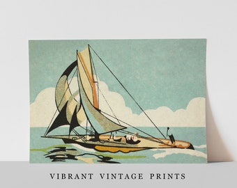 Vintage Sailboat Art Print: Japandi Nautical Wall Decor (Digital Download)