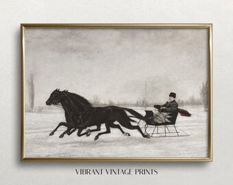 Vintage Horse and Sleigh Art Print | Winter Scene (Digital Download)