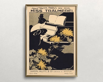 Vintage Piano Poster: Woman Portrait, Muted Art Nouveau (Digital Download)