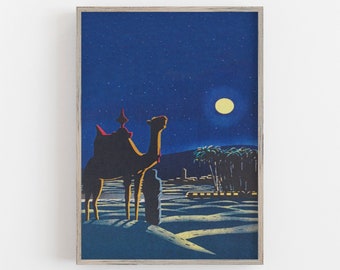 Vintage Camel Desert Art Print, Moroccan Boho Decor (Digital Download)