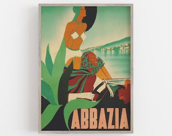 Abbazia Italy Print, Italy Travel Poster, Woman Portrait, Art Deco, Colorful Wall Art, Vintage Poster, DIGITAL DOWNLOAD, PRINTABLE Wall Art