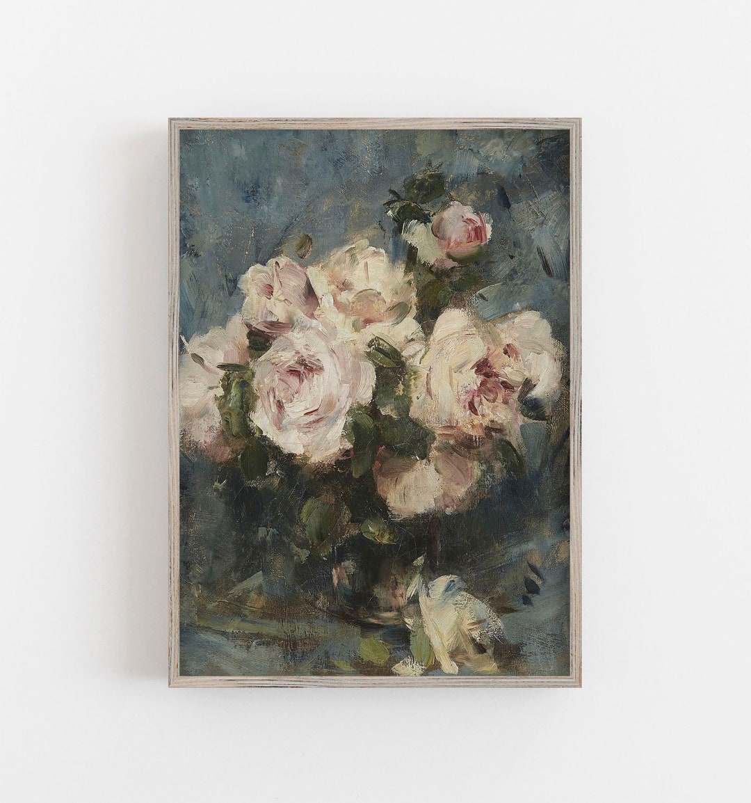Vintage Wall Art Pink Roses Painting Antique Print Farmhouse Wall Decor ...