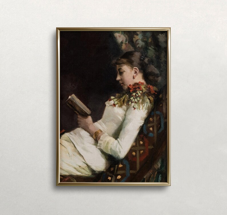 Woman Reading Book | Woman Portrait | Vintage Wall Art | Muted Neutral ...