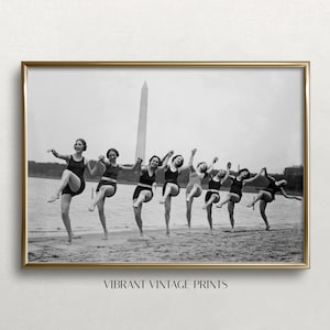 Vintage Beach Dancers Photo: Black and White Art Print (Digital Download