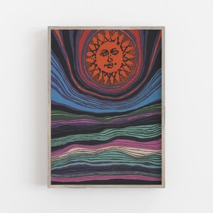 Retro Sun Wall Art: Muted Colors, Boho Celestial Print (Digital Download)