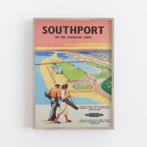 Southport England Art, Golf Wall Art, Vintage Wall Art, Retro Wall Decor, England Wall Art, Summer Art DIGITAL DOWNLOAD PRINTABLE Wall Art