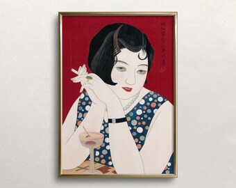女性の肖像画、ヴィンテージ ウォール アート、バー カートの装飾、バーの壁の装飾、日本のマッチ箱のラベル アート、デジタル ダウンロード、印刷可能なウォール アート