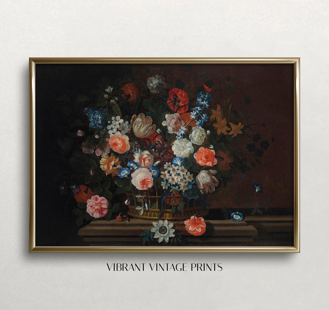 Moody Flowers Art | Vintage Wall Art | Dark Academia Art | Antique Wall ...