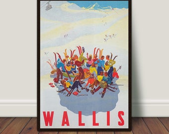 Switzerland Ski Poster, Vintage Travel Art (Digital Download)