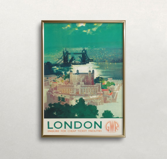London Travel Poster, Vintage Wall Art, Tower of London, Vintage London Print, Tower Bridge, England Art, Digital DOWNLOAD, PRINTABLE Art