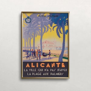 Arte de Alicante, España, póster vintage, póster de viaje a España, colores neutros apagados, arte mural vintage, DESCARGA DIGITAL, arte mural IMPRIMIBLE
