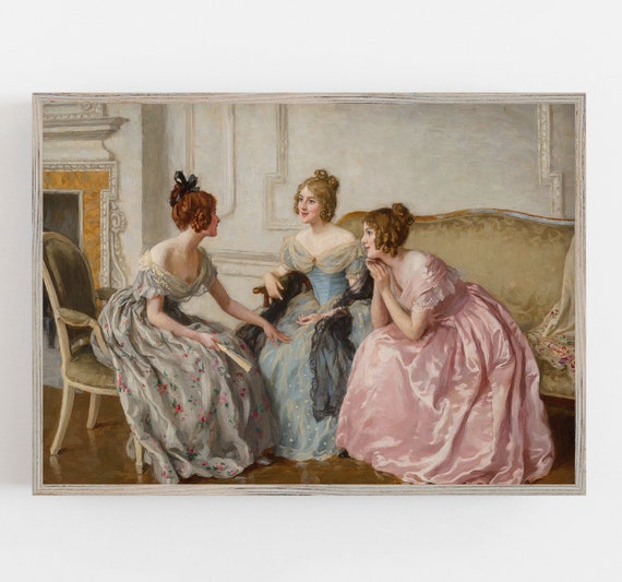 Victorian Women Art Print: 19th Century Gossip Girls, Soft Pastel Colors, Printable Wall Art,  (Digital Download)