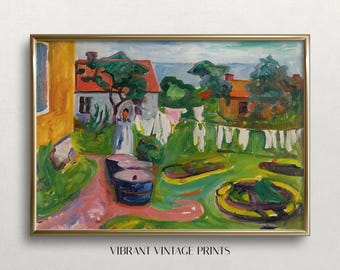 Vintage Laundry Day Art Print: 19th Century Landscape (Digital Download)