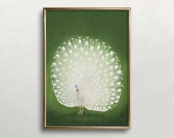 Vintage White Peacock Art Print: Japanese Wall Decor (Digital Download)