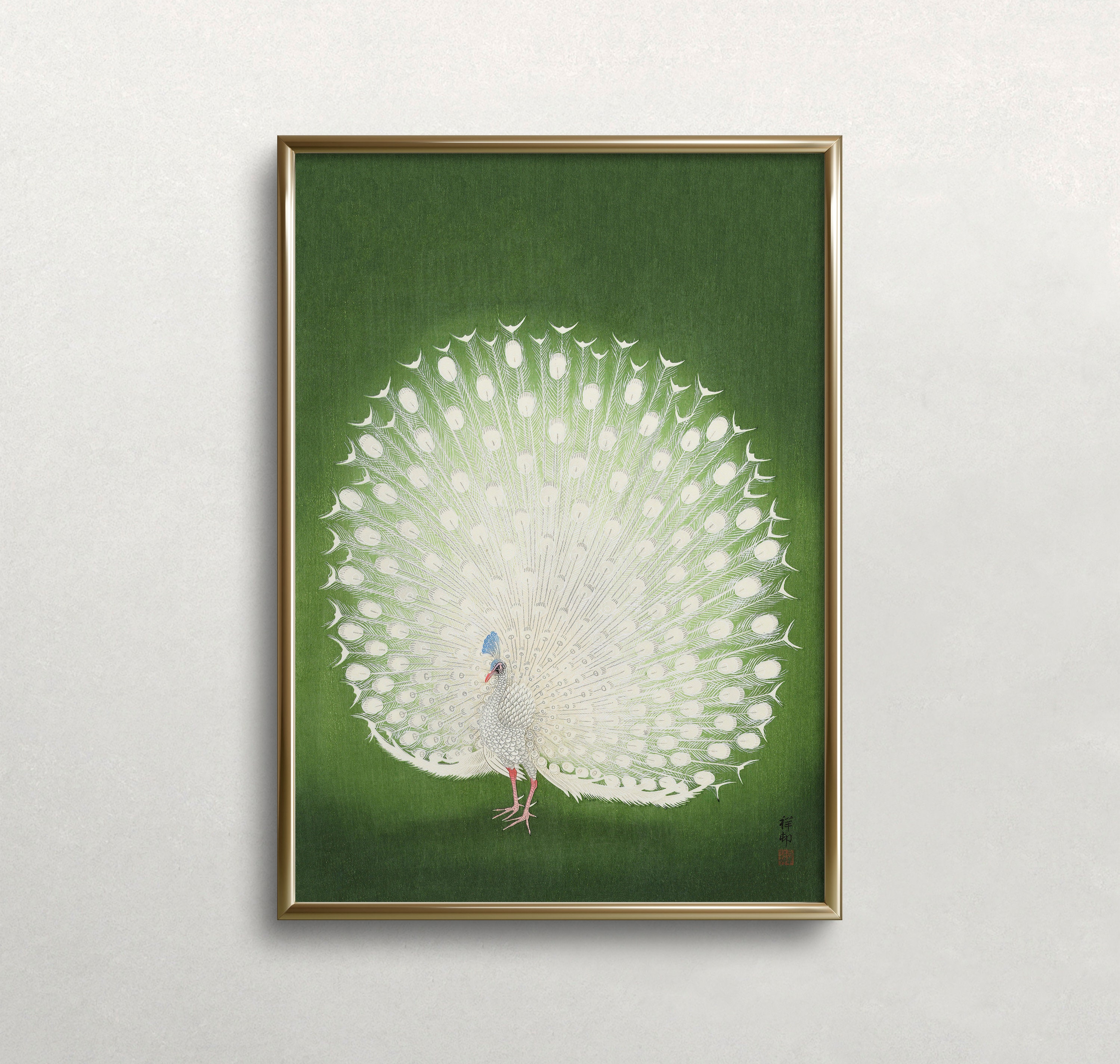 ヴィンテージの白孔雀のアートプリント：日本のウォールデコレーション