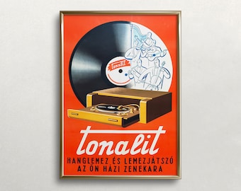 Vintage Record Player Art Print: Retro Music Poster (Digital Download)