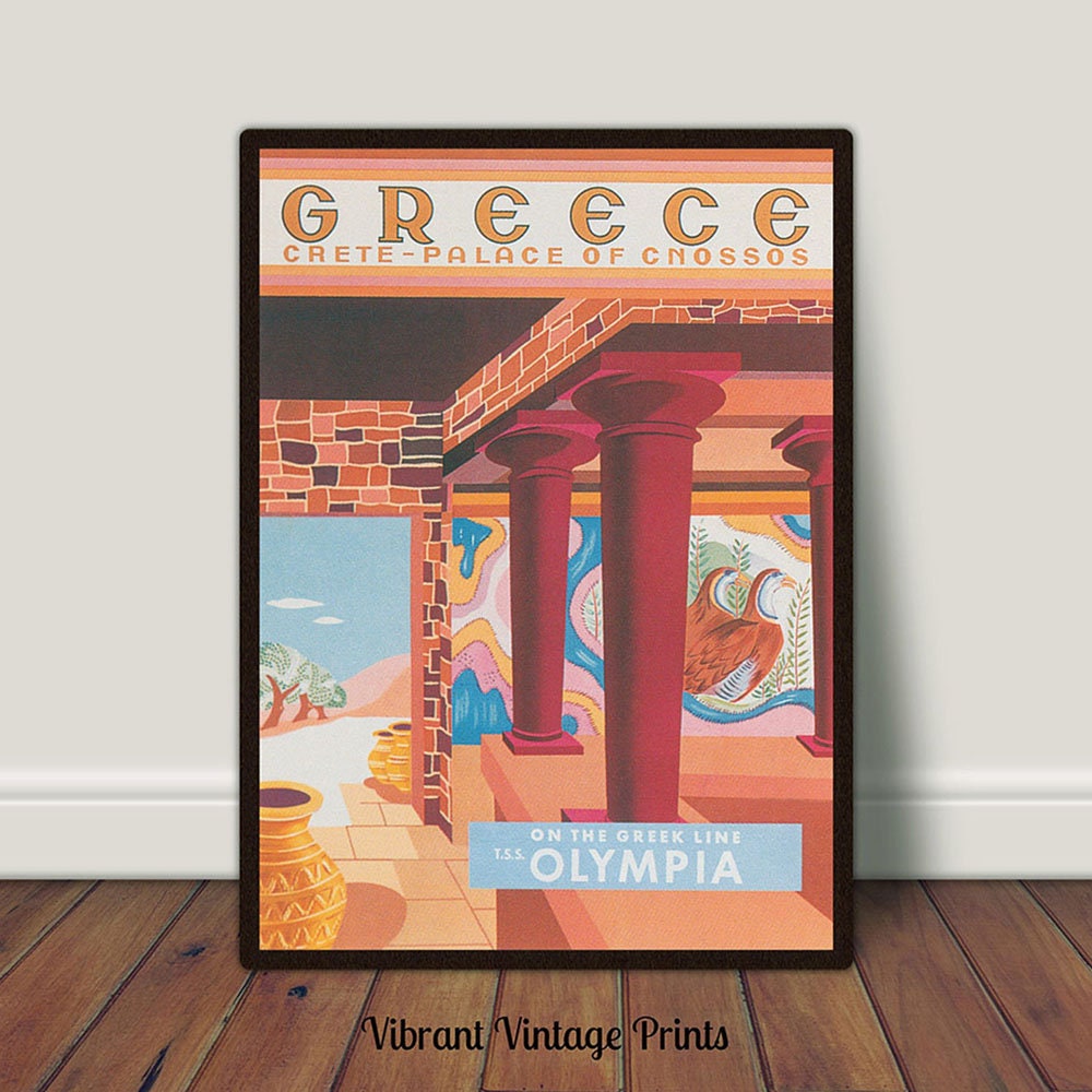 Greece Wall Art Vintage Wall Art Crete Print Greece Travel Etsy Polska