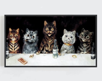 Funny Bachelor Party Cats Frame TV Art, Vintage Cat Print (Digital Download)